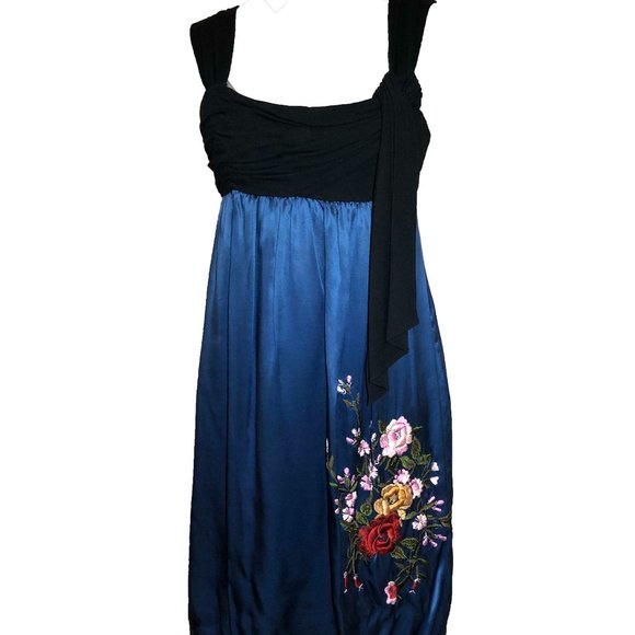 BCBG Blue and Black Silk Dress - Picture 1 of 6
